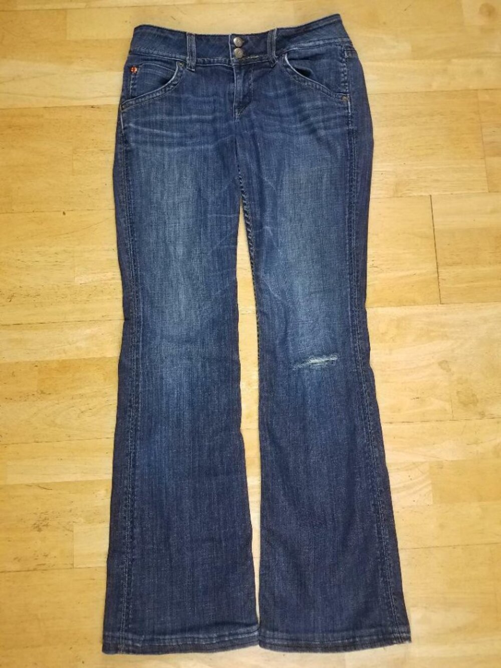 Hudson Womens Jeans 29 Blue Boot Cut Mid Rise Distressed Made in USA Dark Wash